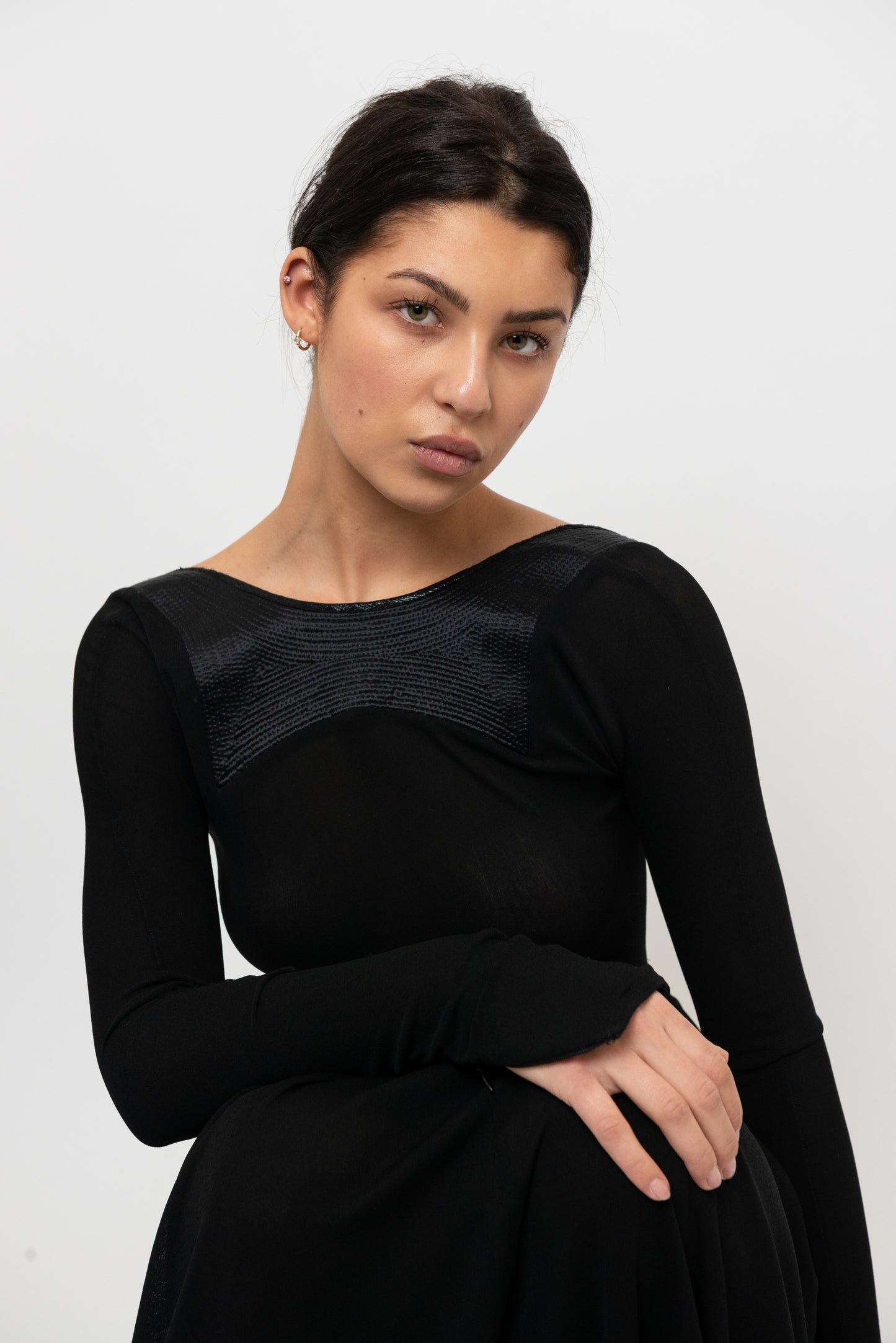 Geoffrey Beene Fall/ Winter 1991 Black Jersey Open Back Evening Gown