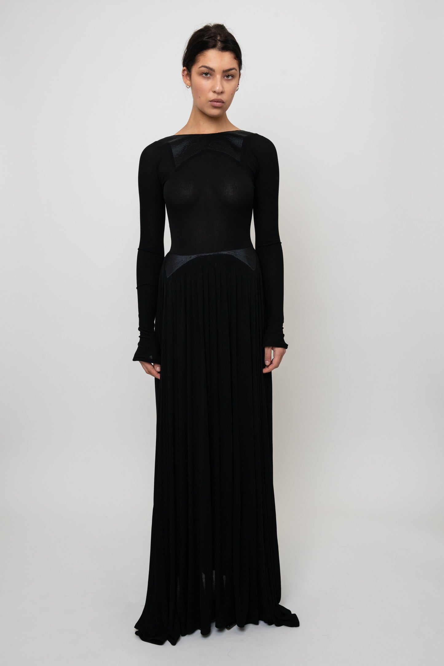 Black long sleeve formal gown