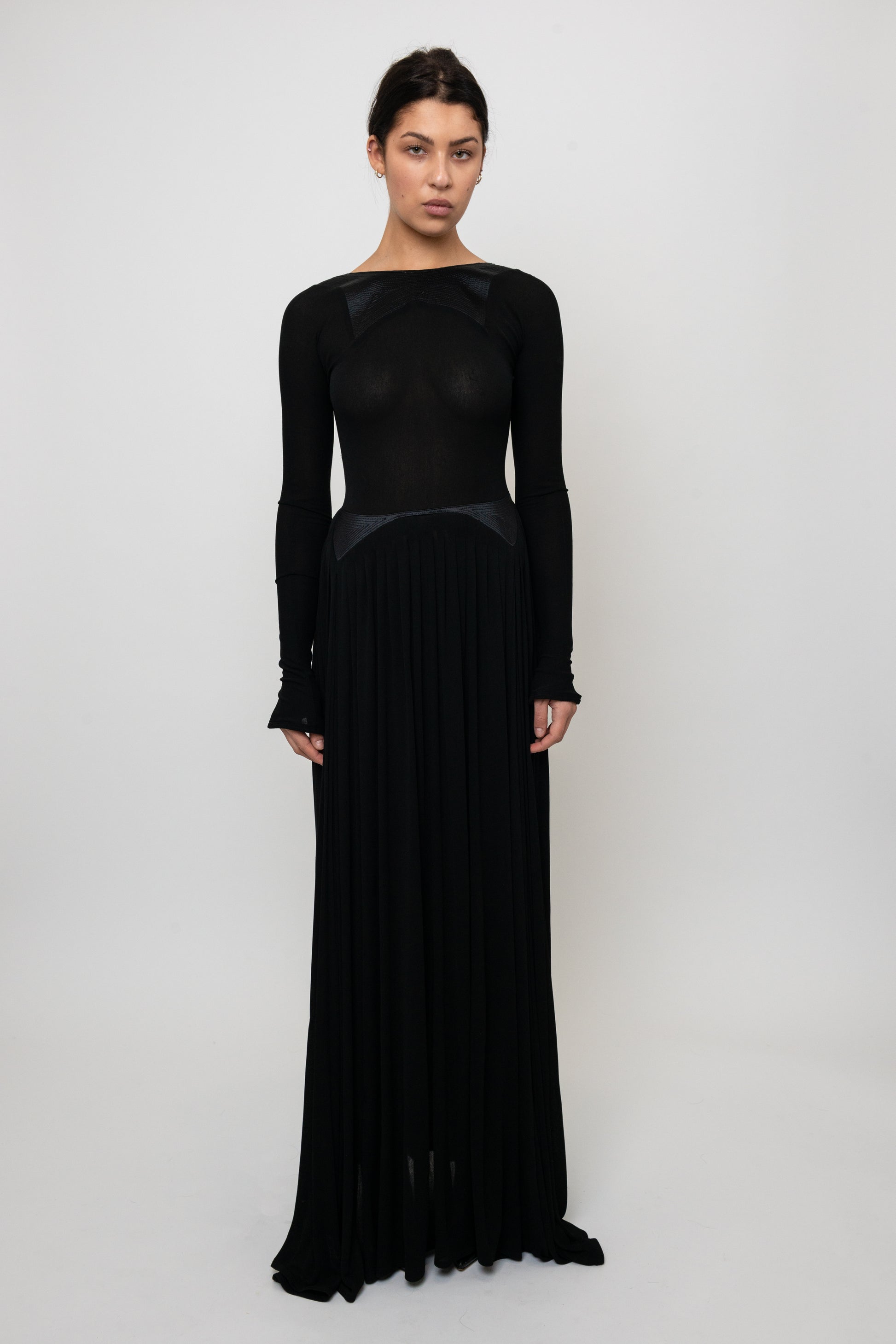 Black long sleeve formal gown