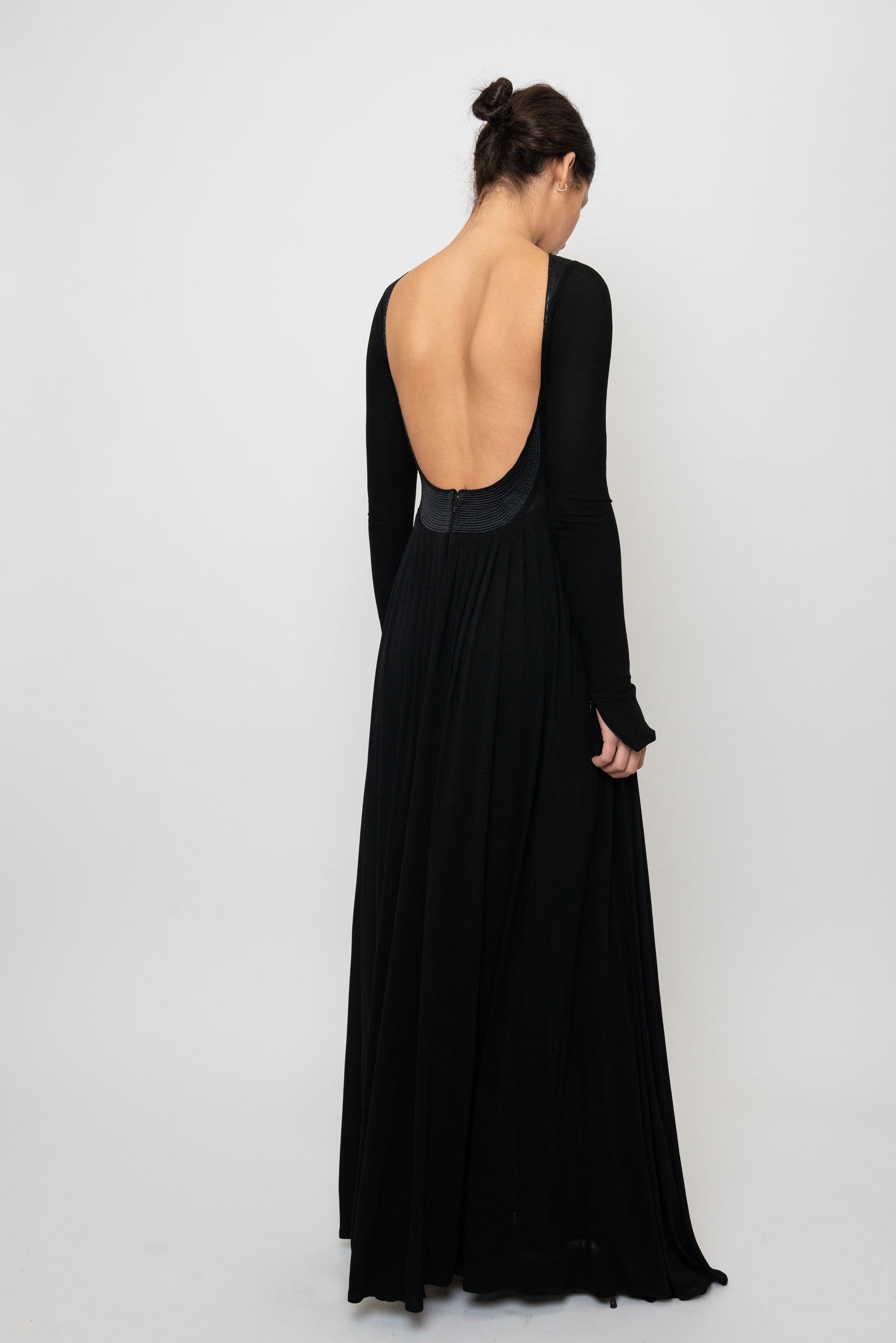 Geoffrey Beene Fall/ Winter 1991 Black Jersey Open Back Evening Gown