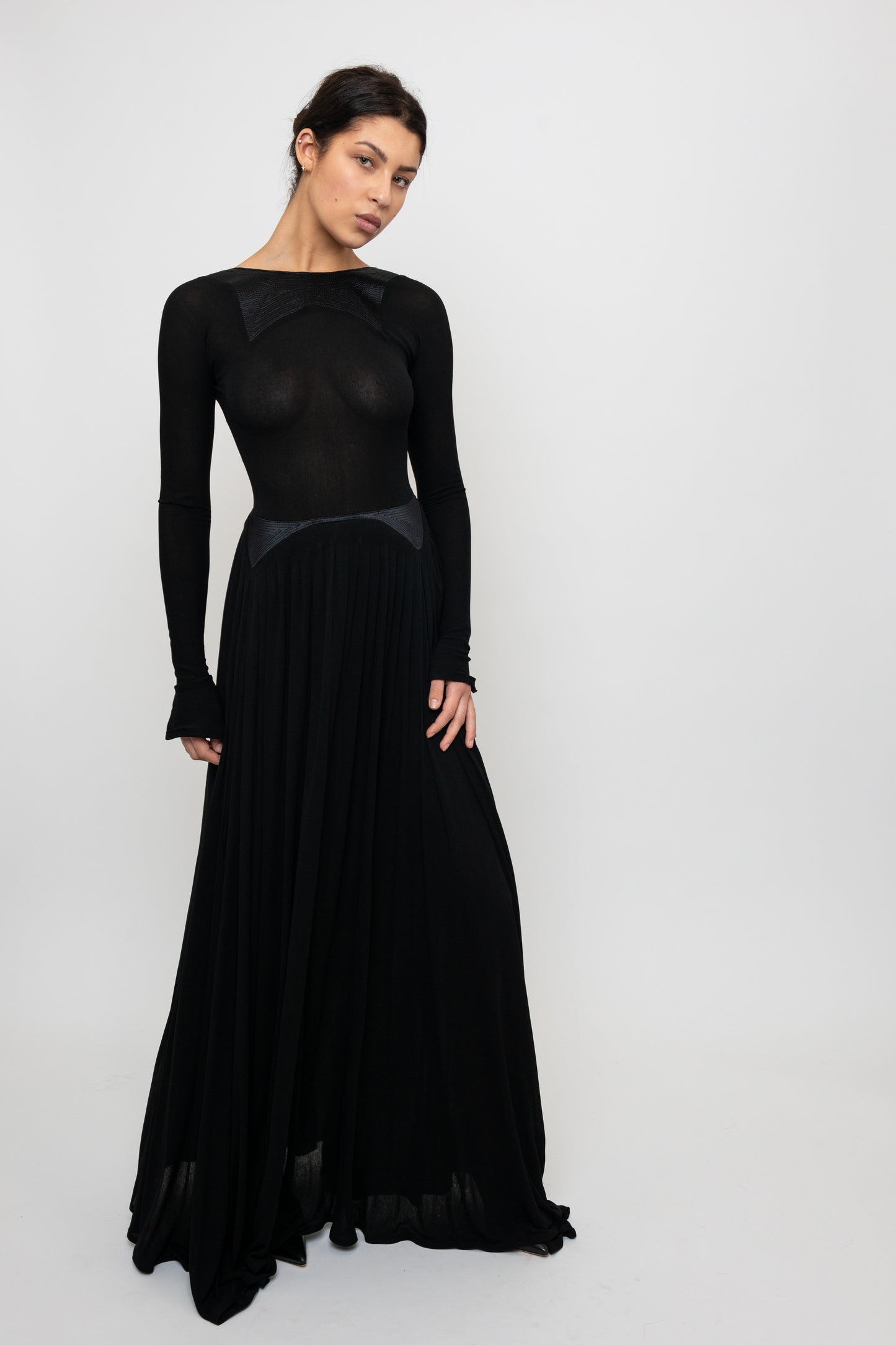 Geoffrey Beene Fall/ Winter 1991 Black Jersey Open Back Evening Gown