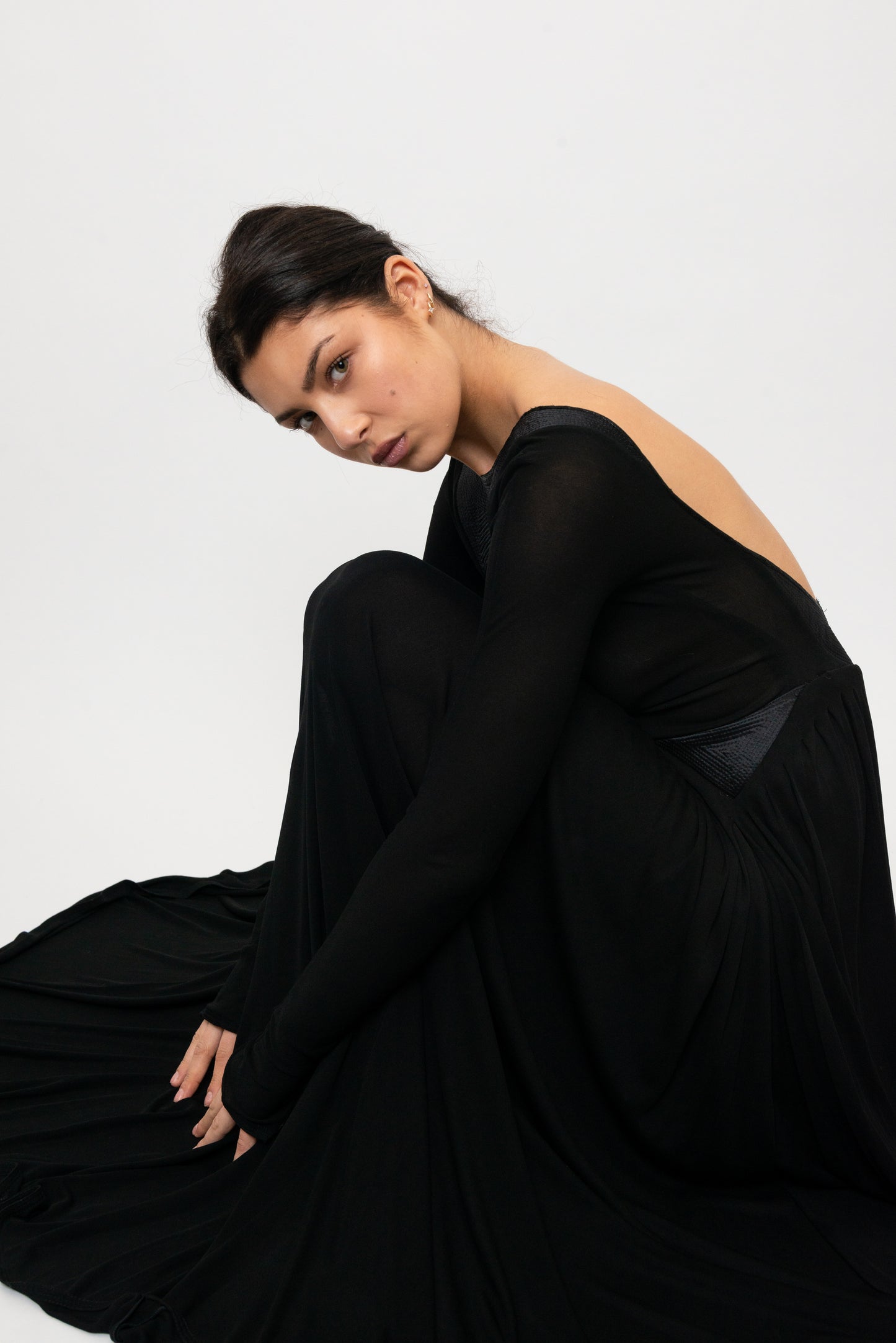 Geoffrey Beene Fall/ Winter 1991 Black Jersey Open Back Evening Gown