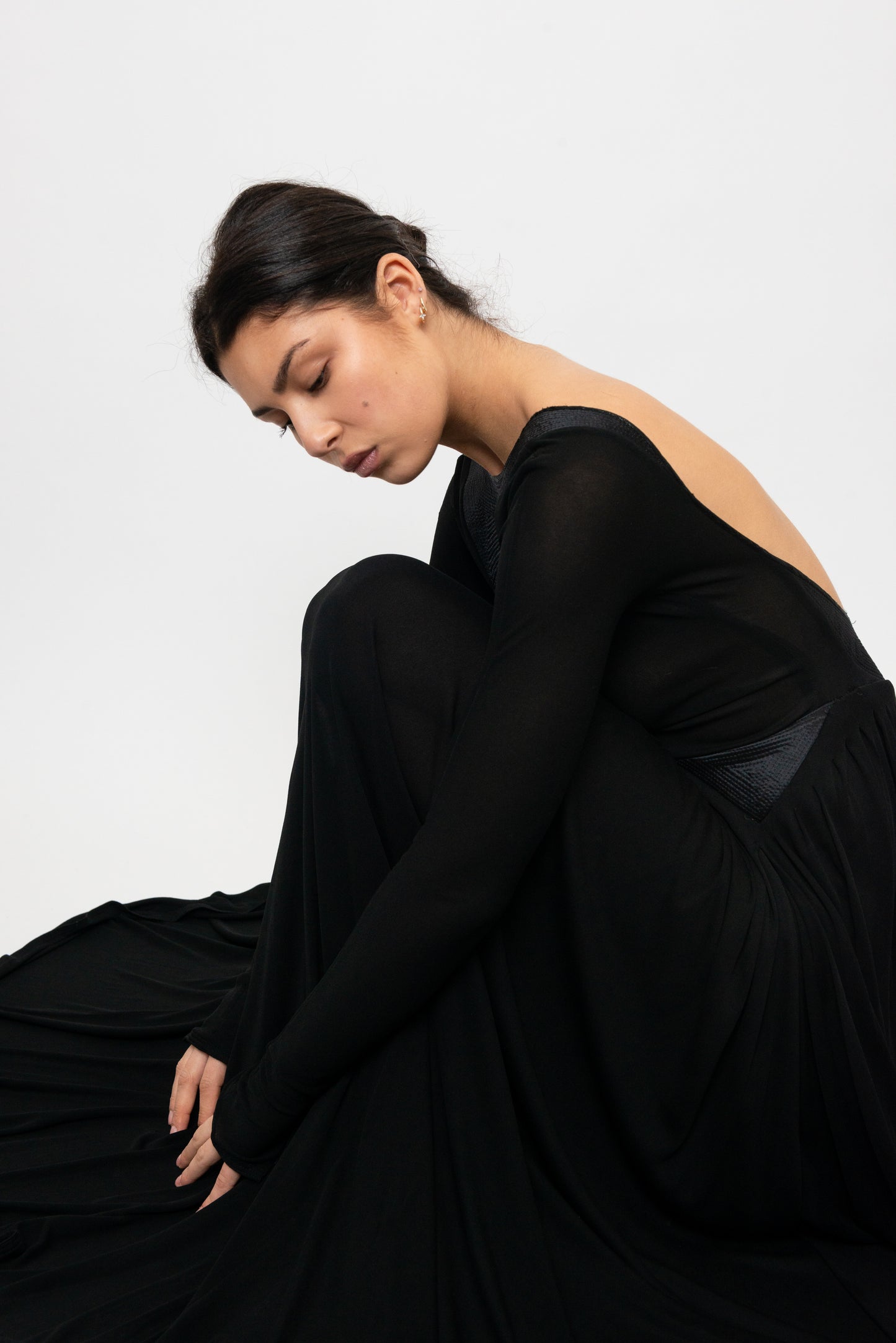 Geoffrey Beene Fall/ Winter 1991 Black Jersey Open Back Evening Gown