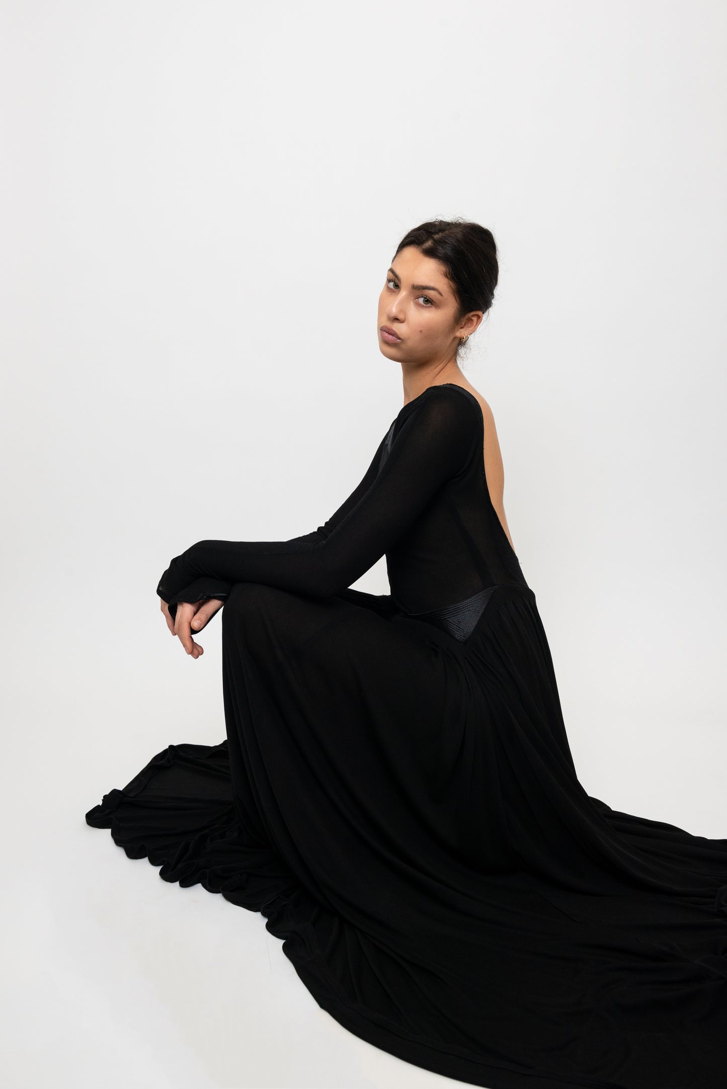 Geoffrey Beene Fall/ Winter 1991 Black Jersey Open Back Evening Gown