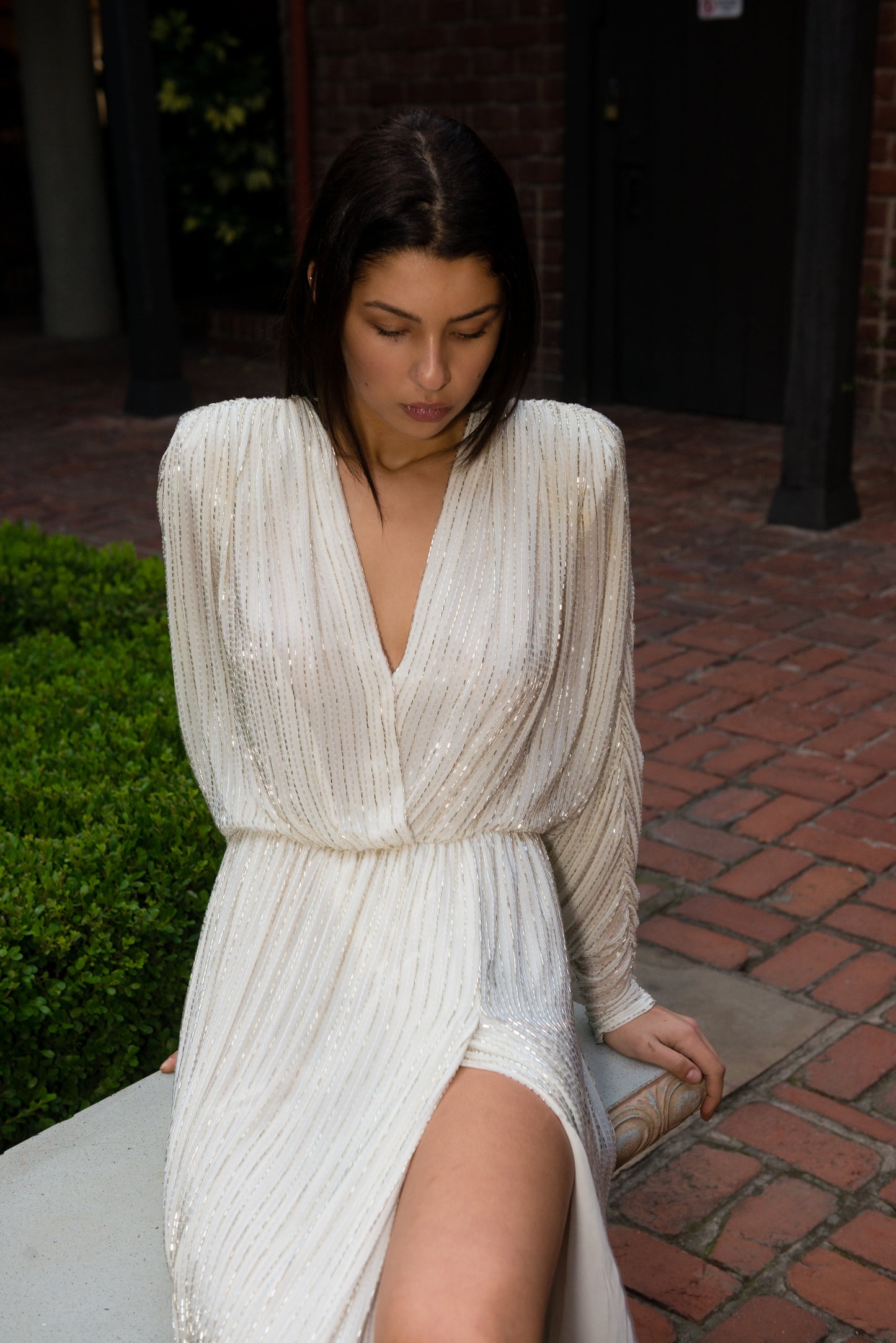 Bob Mackie 1970's White Long Sleeved Fully Beaded Gown