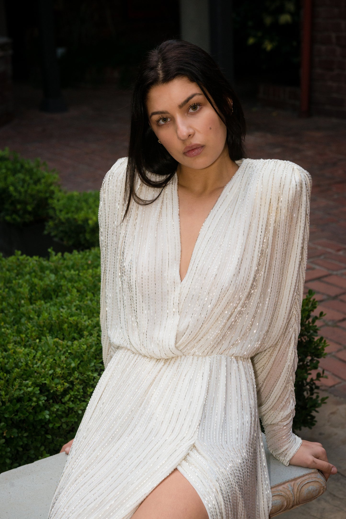 Bob Mackie 1970's White Long Sleeved Fully Beaded Gown