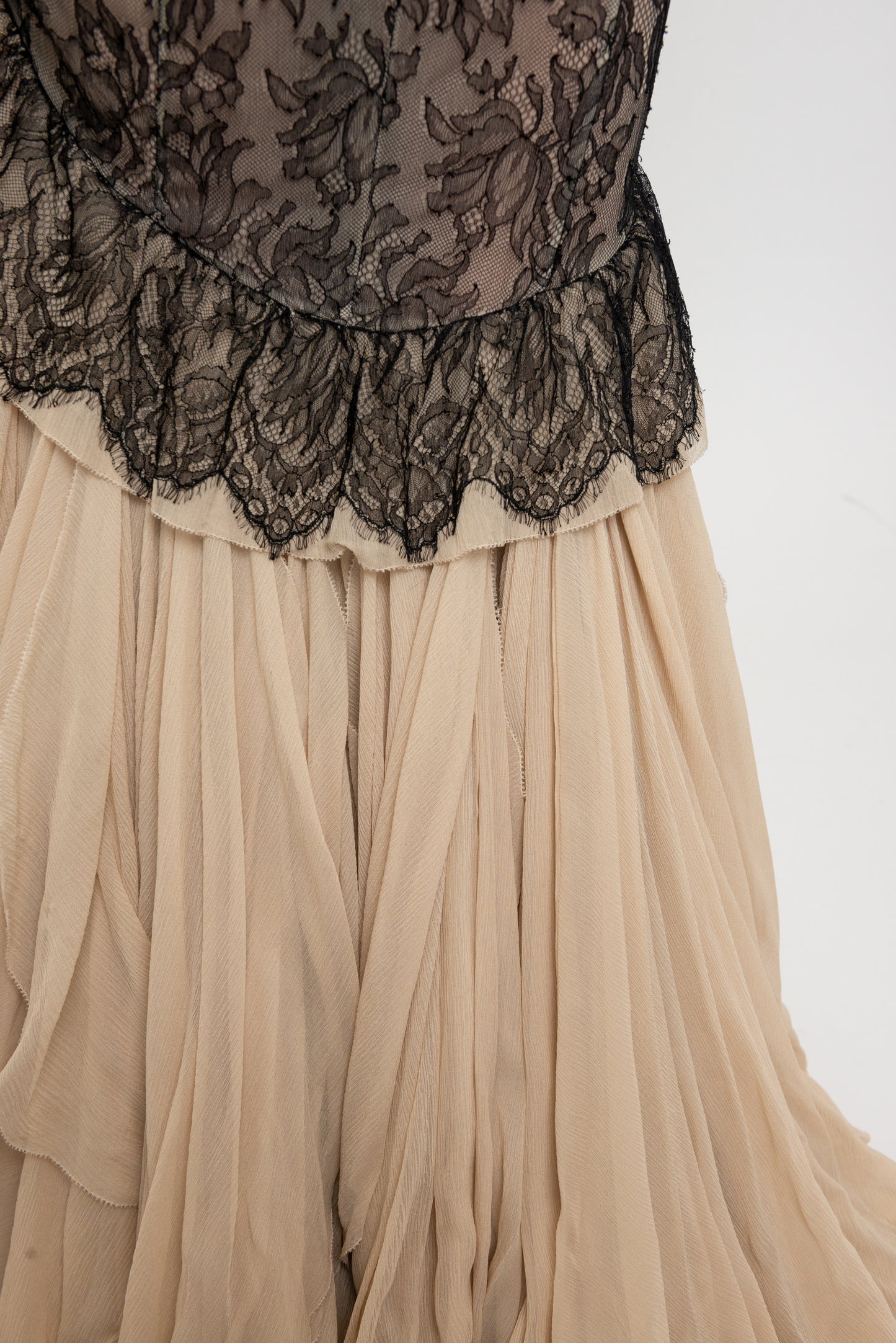 Jenny Packham Nude Gown With Black Lace Trim