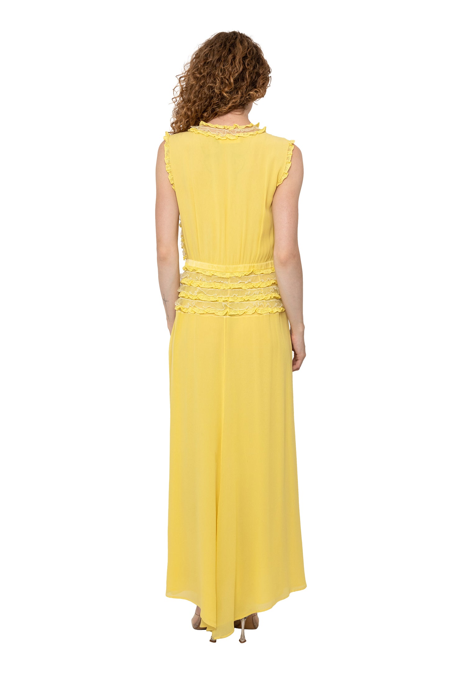 Valentino Yellow Silk w/ Lace & Satin Tie