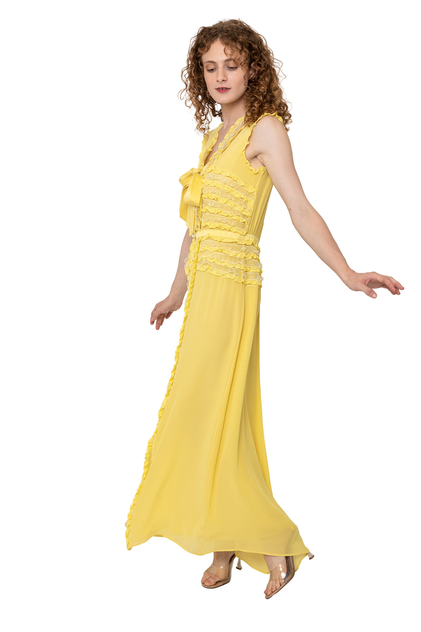 Valentino Yellow Silk w/ Lace & Satin Tie