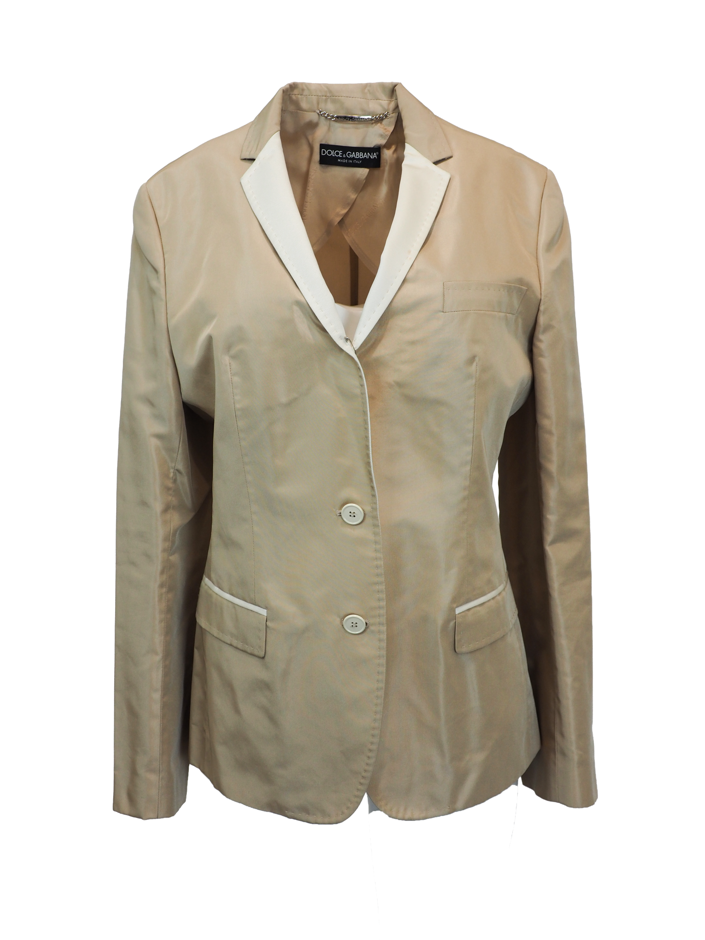 Dolce and Gabbana beige nylon satin blazer with contrast stitching. vintage jacket, outerwear