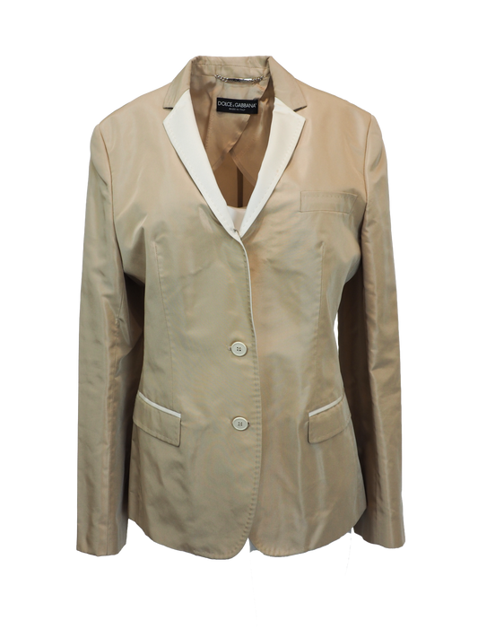 Dolce and Gabbana beige nylon satin blazer with contrast stitching. vintage jacket, outerwear