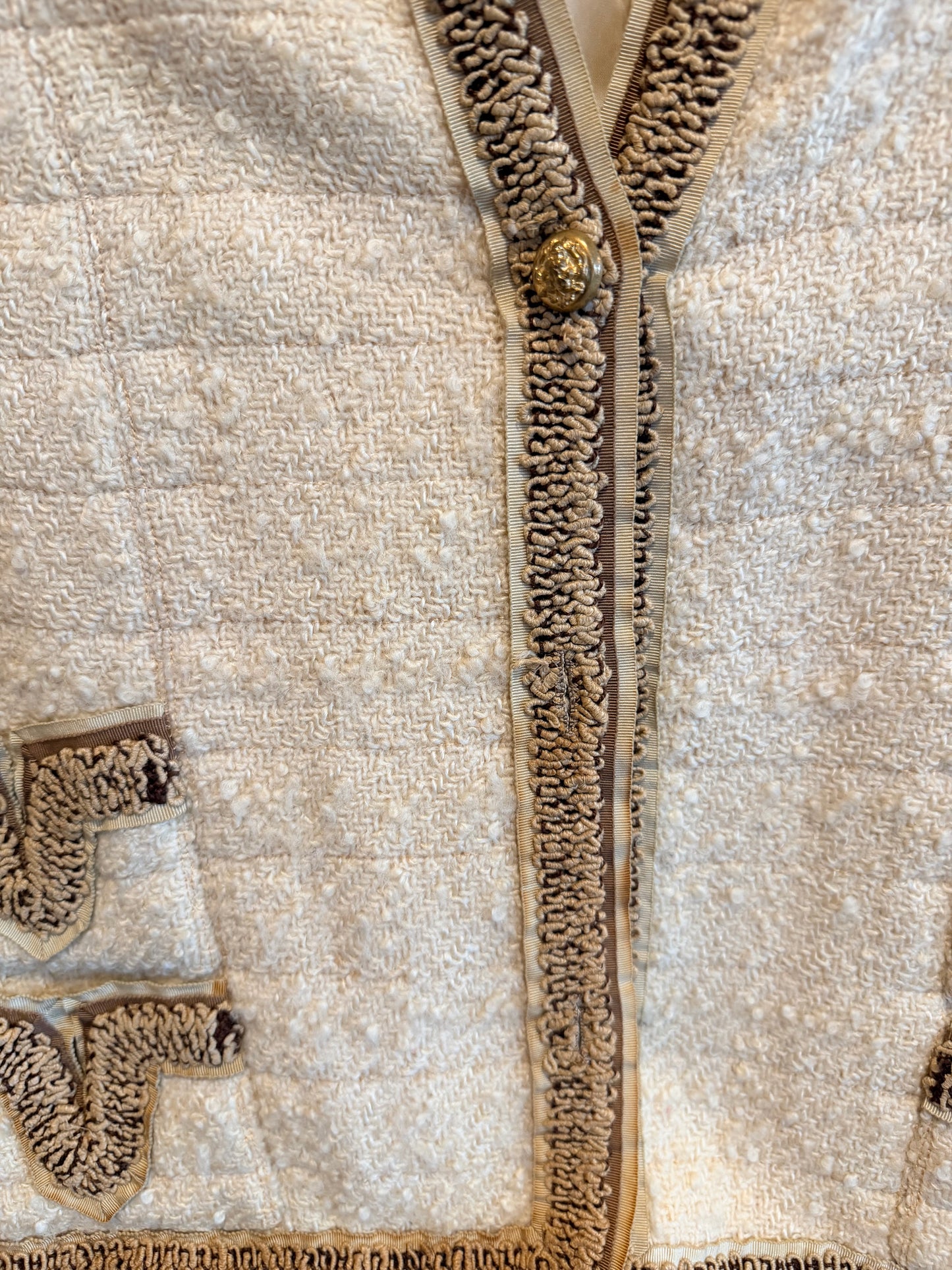 Chanel Couture Cream Tweed Suit With Ribbon Trim