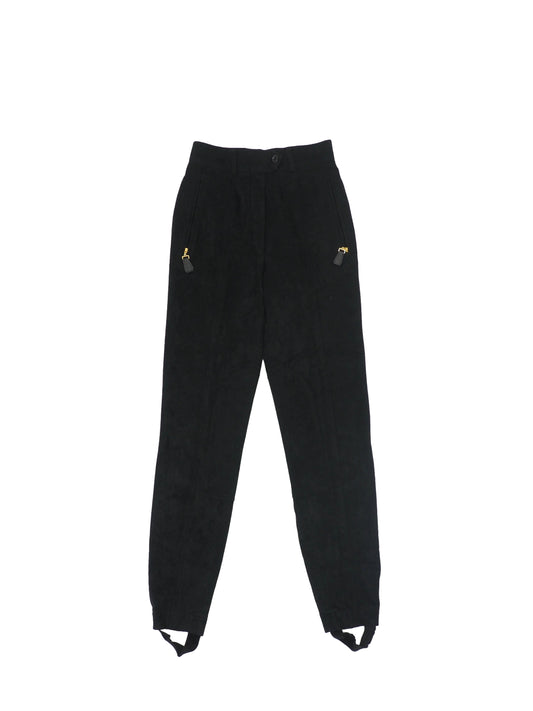 Escada Black Stirrup Pants With Gold Zippers