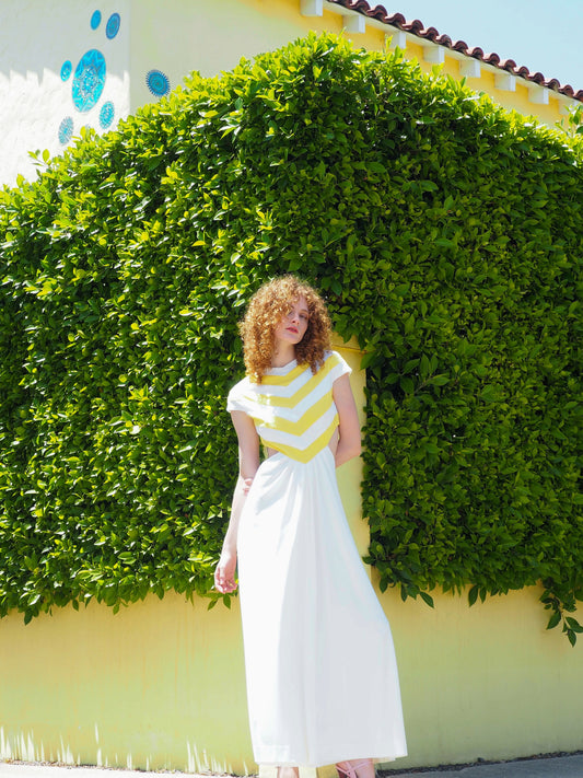 Estevez Yellow Stripe Cut Out Dress