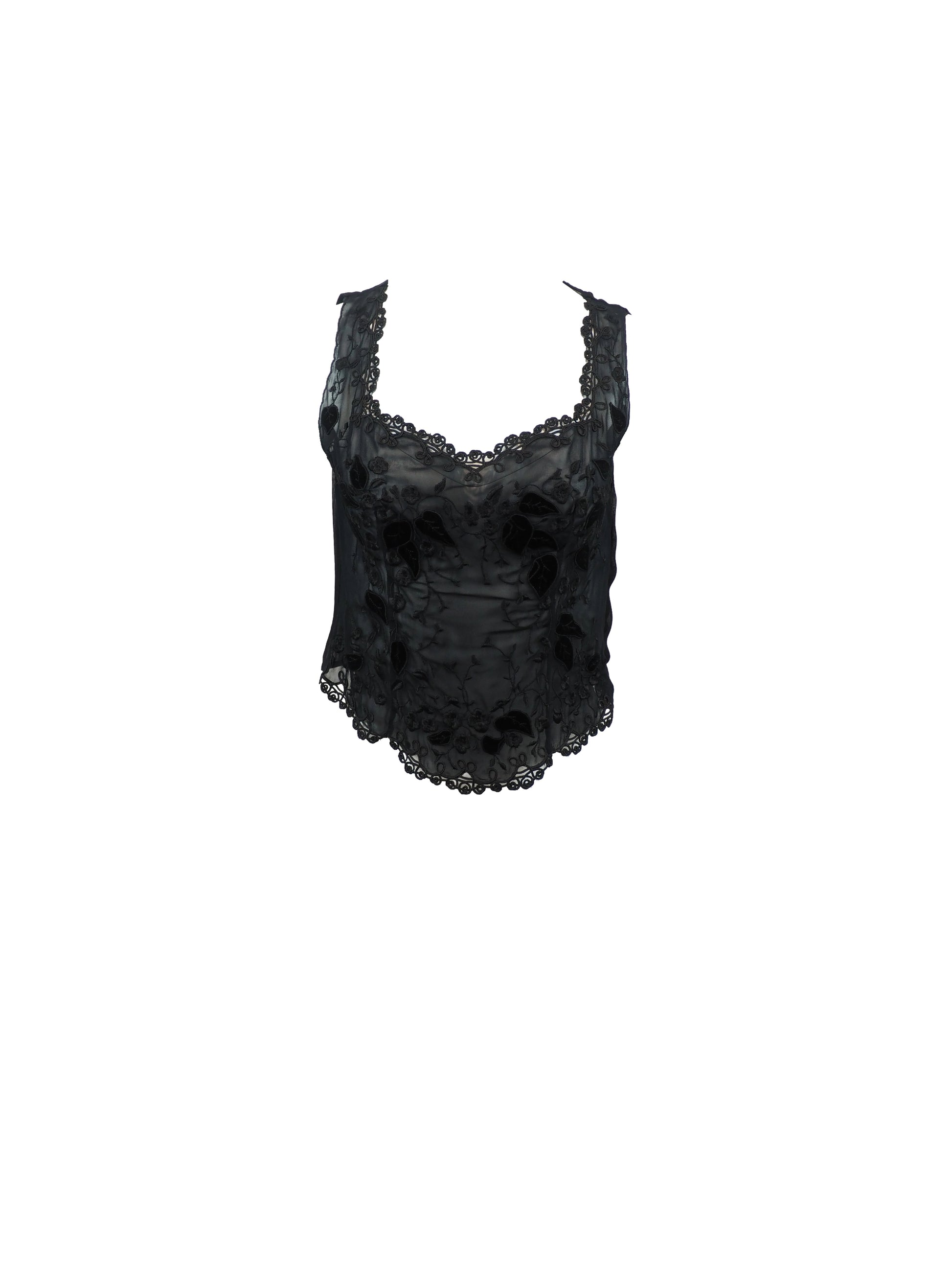 Gai Mattiolo Black Chiffon Tank With Embroidery