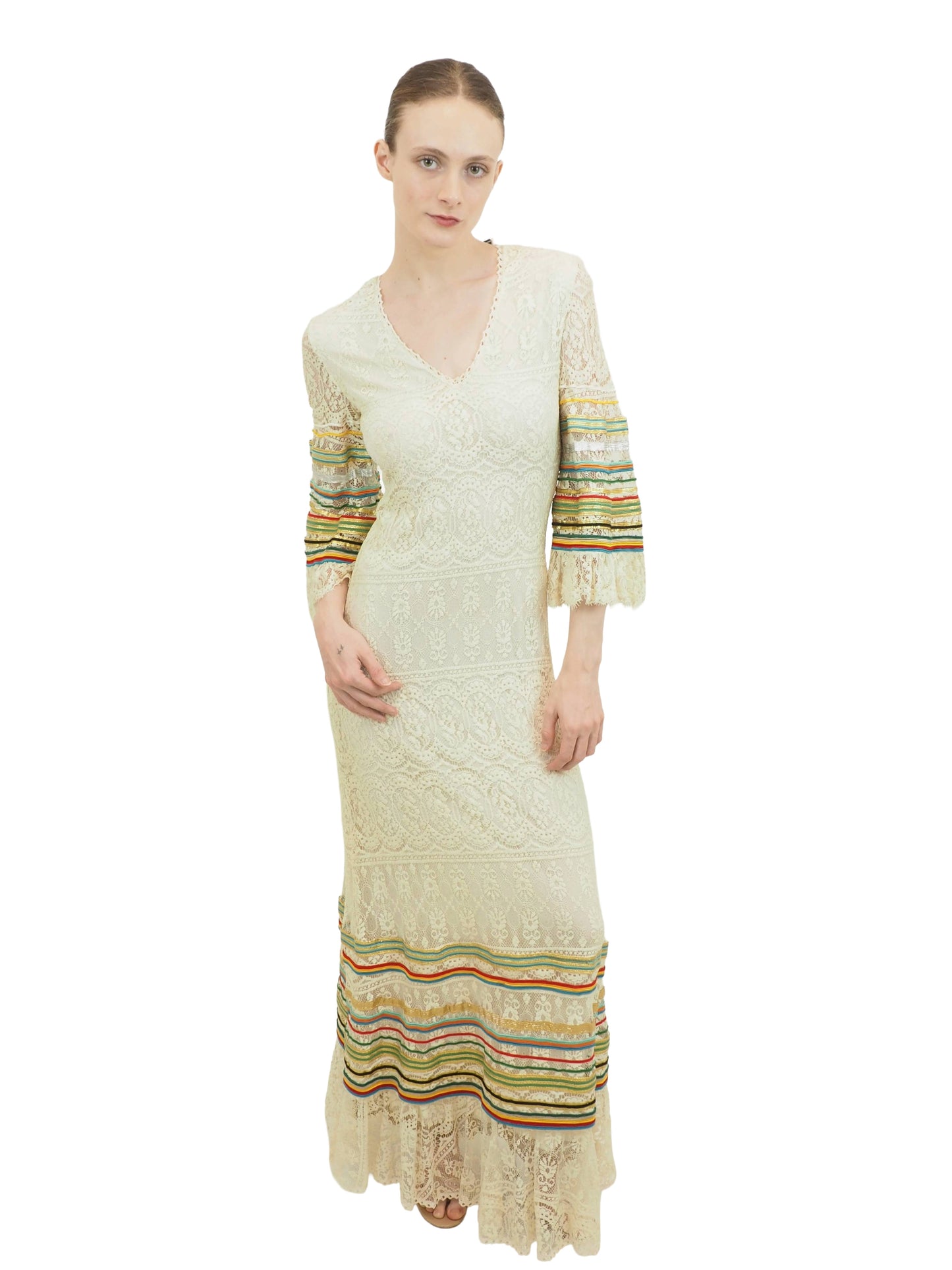 Giorgio di Sant' Angeleo White 1970's W colorful Trim Dress