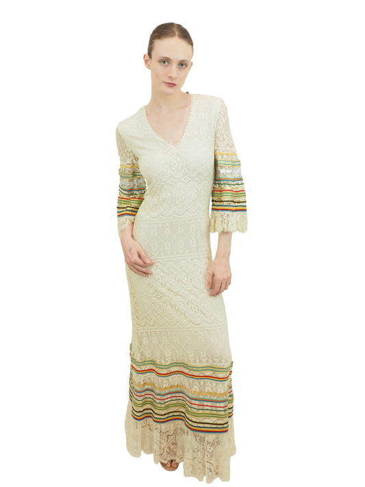 Giorgio di Sant' Angeleo White 1970's W colorful Trim Dress