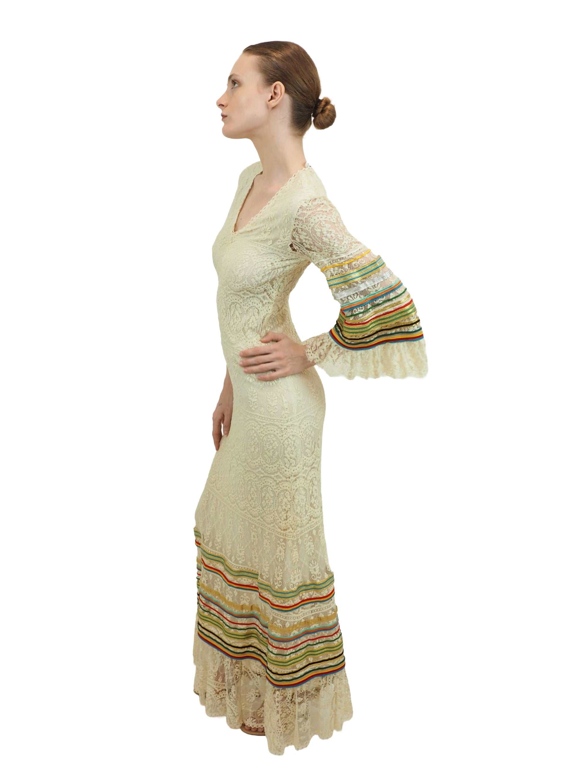 Giorgio di Sant' Angeleo White 1970's colorful Trim Dress