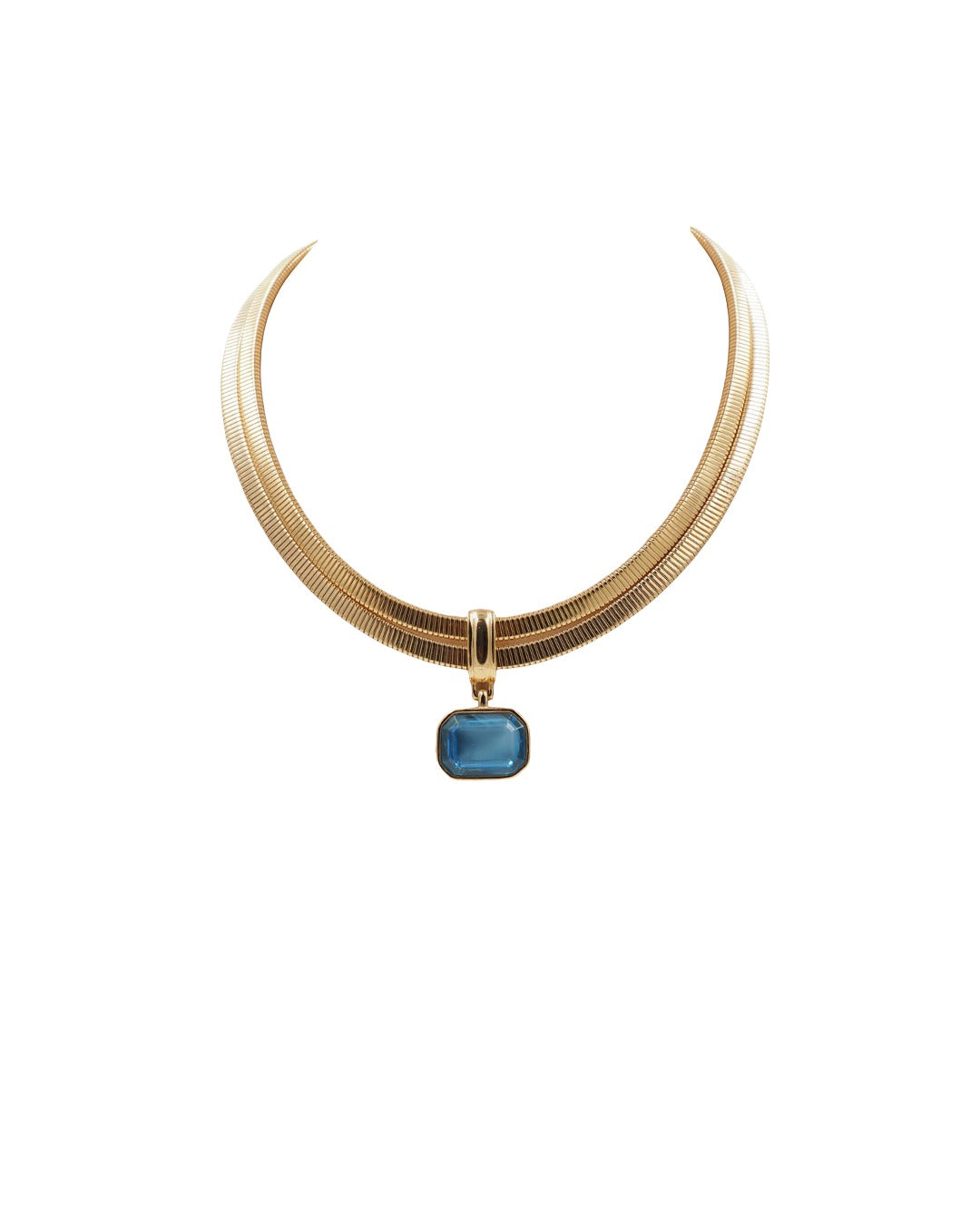 Givenchy Double Tubogas Gold Chain With Blue Stone Pendant