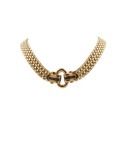 Givenchy Retro Style Gold Necklace W Ruby clasp
