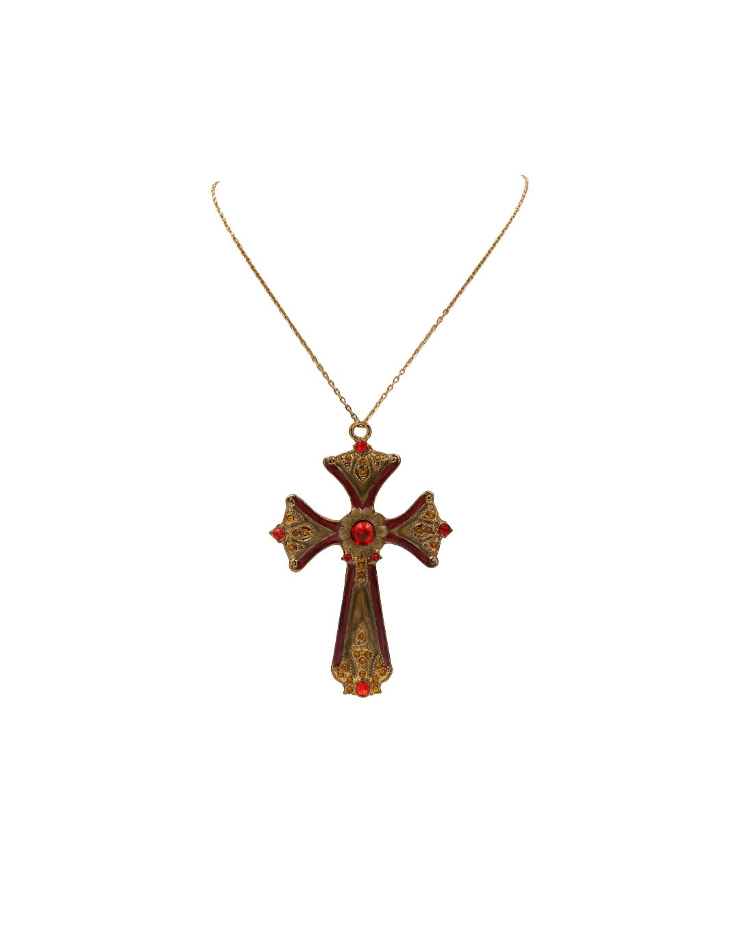 Gold Cross with Red Enamel
