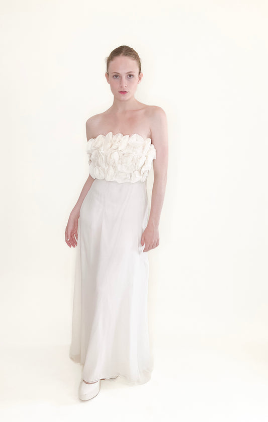 Strapless Floral Top Ivory Silk Dress