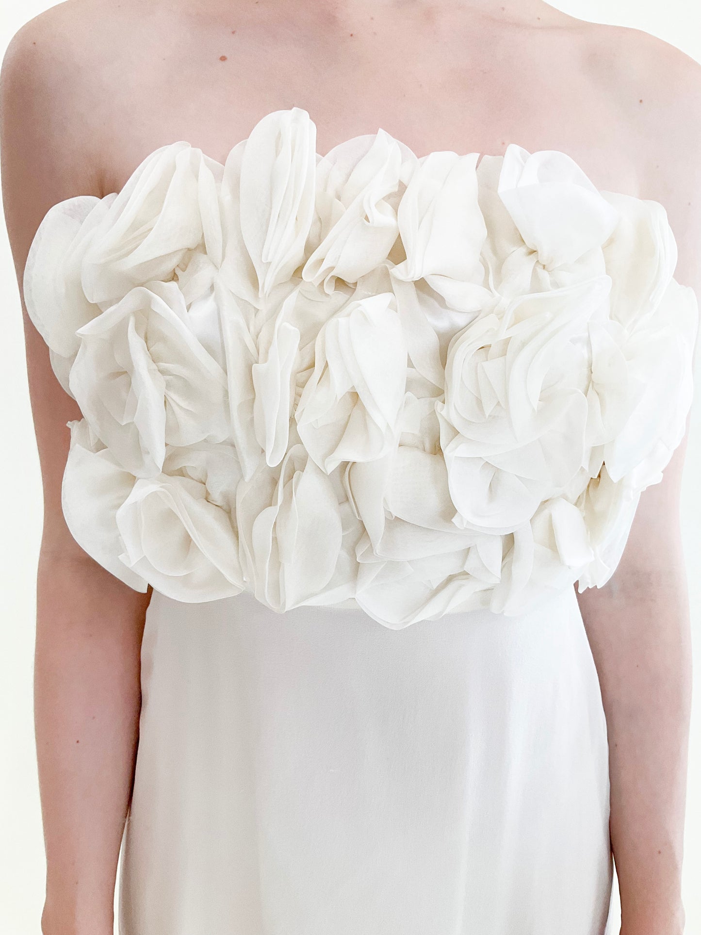 Strapless Floral Top Ivory Silk Dress