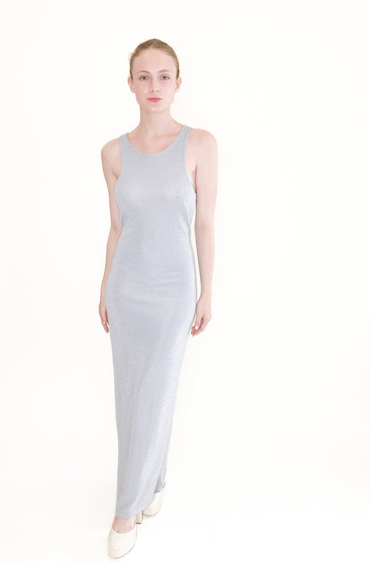 Ice Blue Metallic 90s Knit Dress - The Kit Vintage