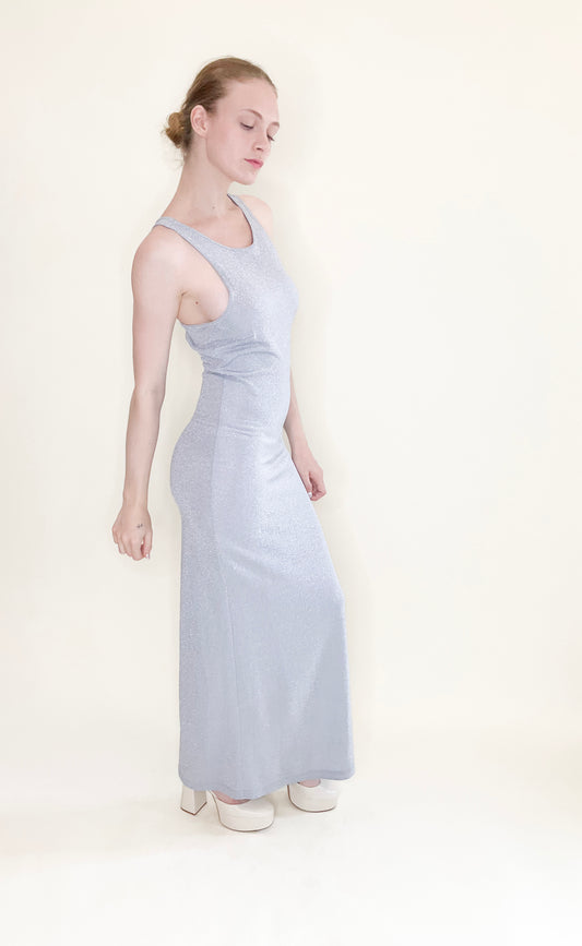 Ice Blue Metallic 90s Knit Dress - The Kit Vintage