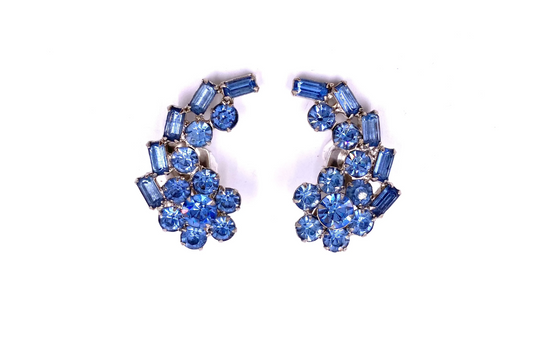 Vintage 1950's Ice Blue Ear Climber Clip-On Earrings