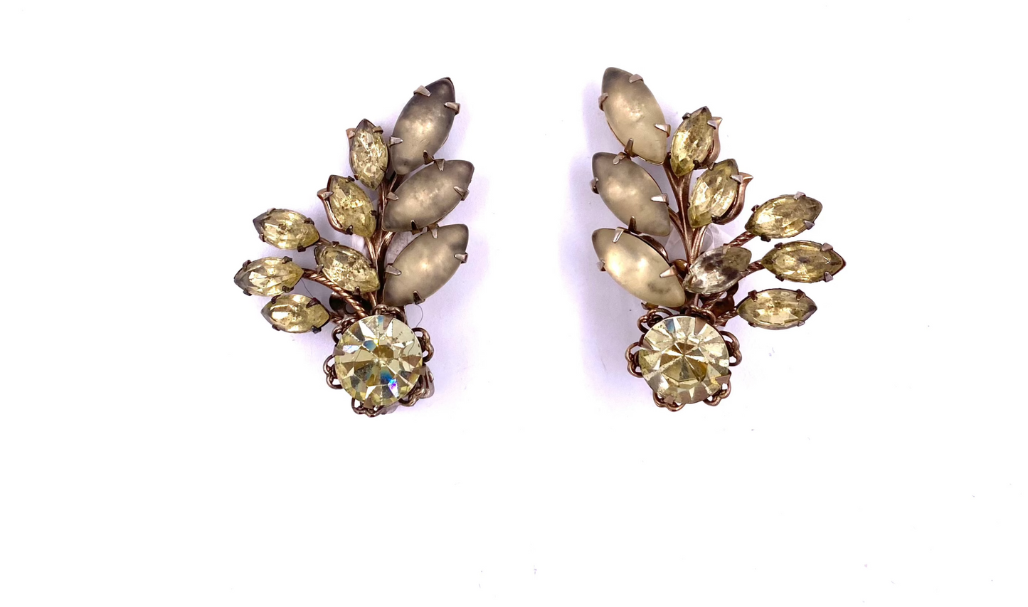 Vintage 1950's Yellow Ear Climber Clip-On Earrings