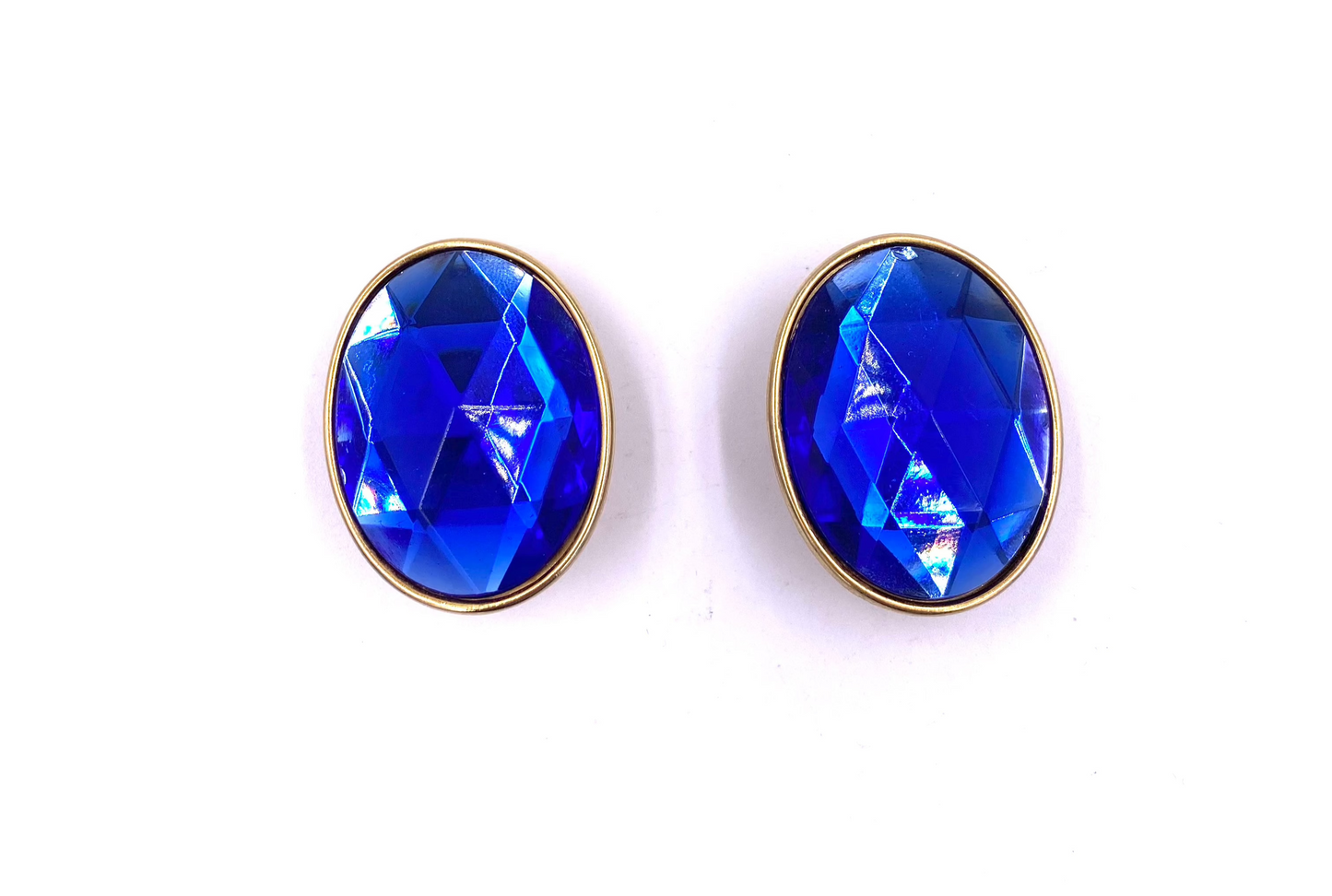 Vintage 1980's Large Oval Blue Clip-On Earrings