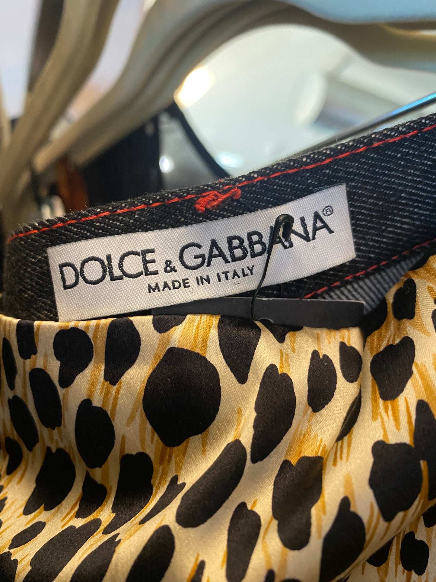 Dolce & Gabbana Leopard Print & Denim Pencil Skirt