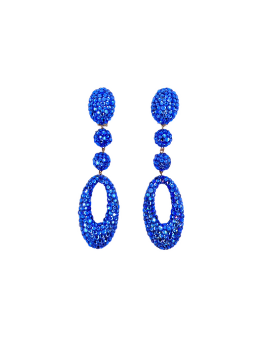 James Arpad Blue Rhinestone Oval Drop Clip-On Earrings