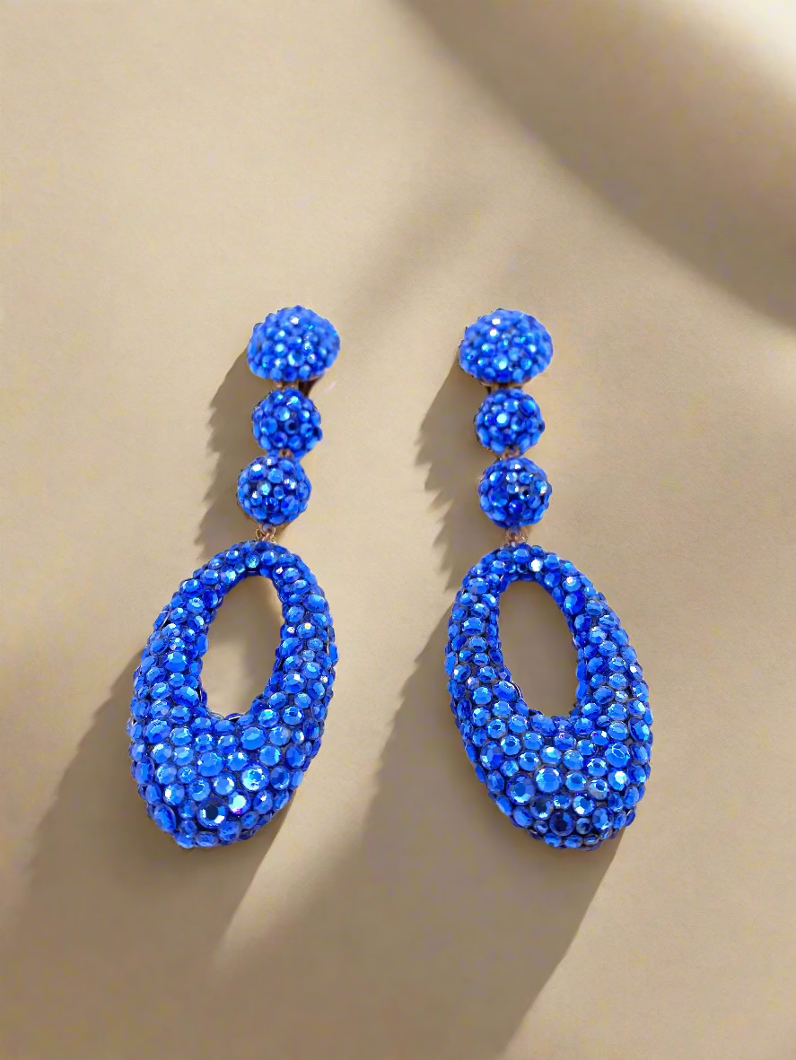 James Arpad Blue Rhinestone Oval Drop Clip-On Earrings