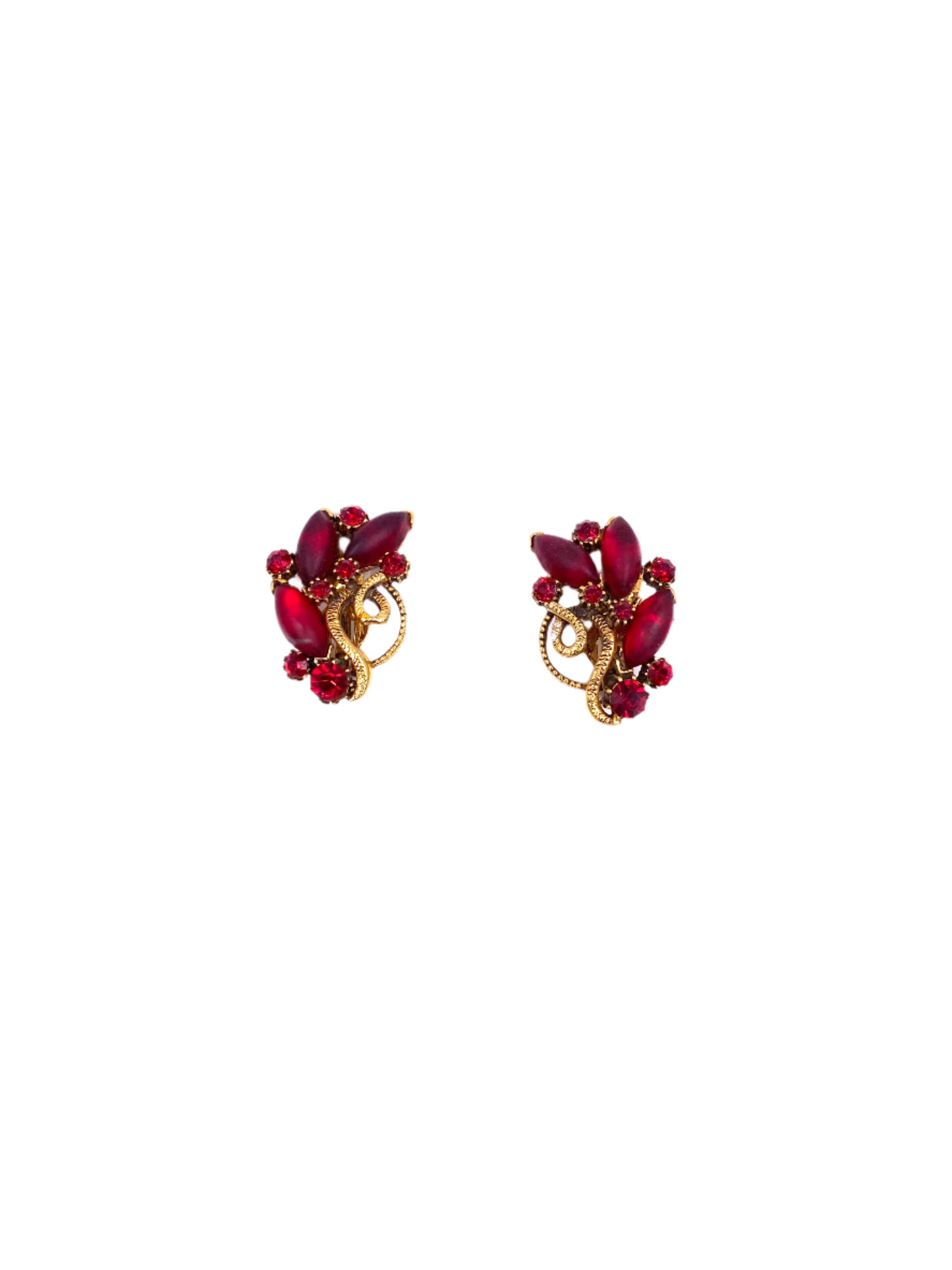 Signed Red Matte Stone Climber Clip-On Earrings