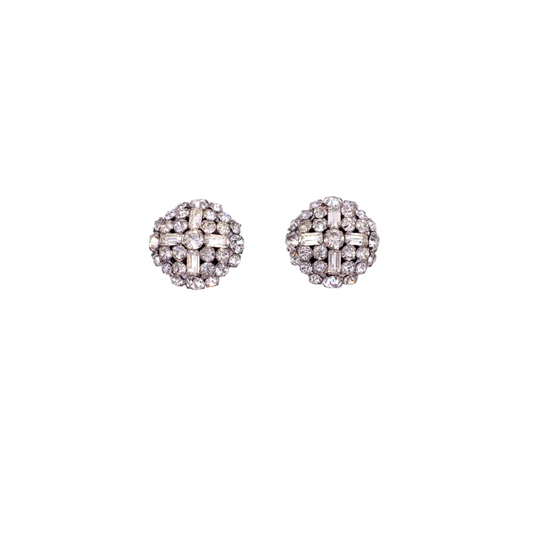 Circular Rhinestone Clip Earrings