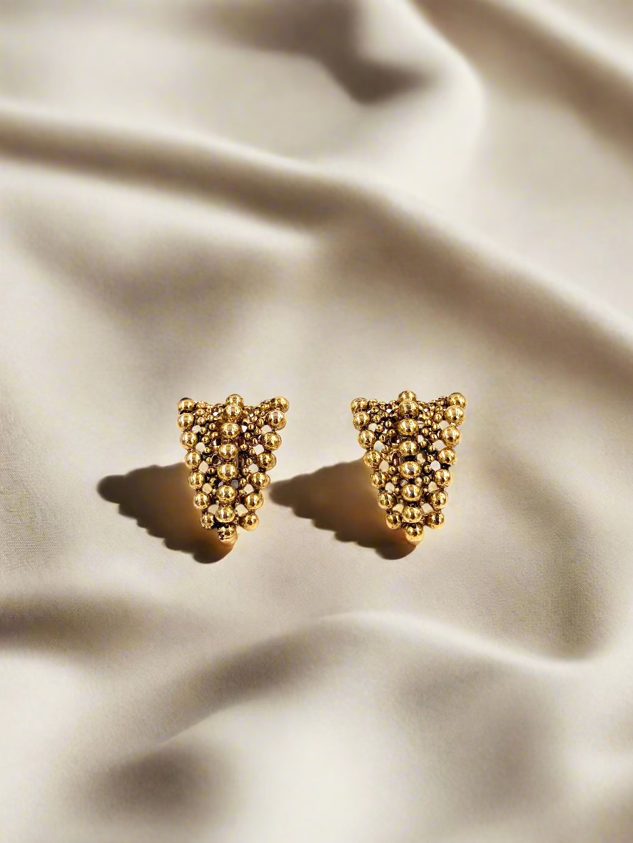 Gold Triangular Ball Clip Earrings