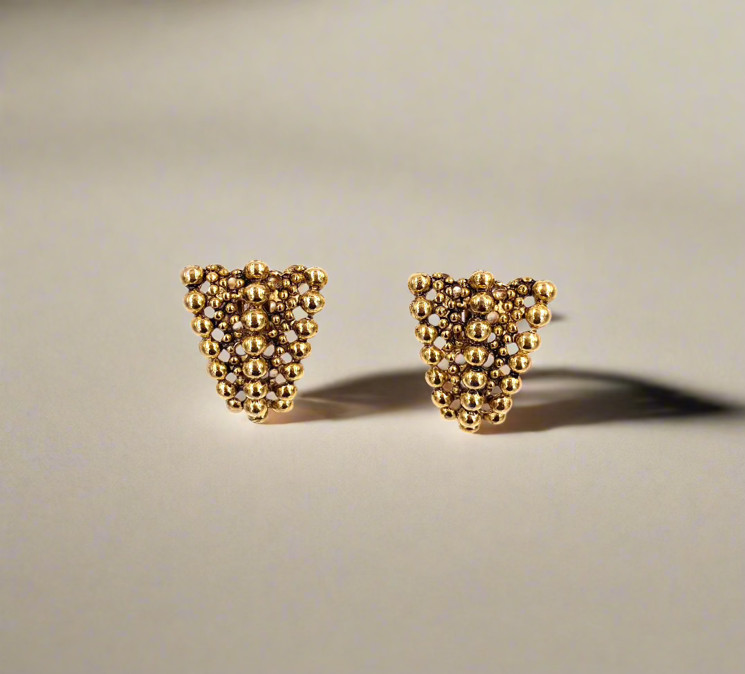 Gold Triangular Ball Clip Earrings