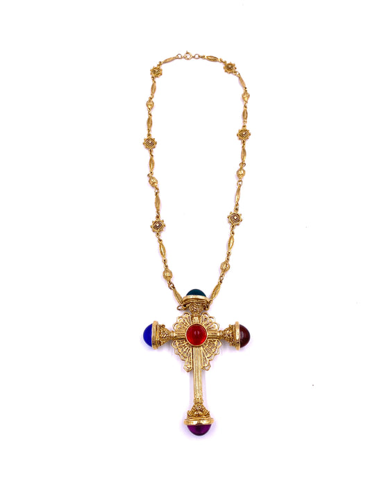 Cabachon Stone Large Cross Necklace - The Kit Vintage