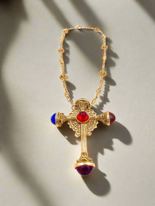 Cabachon Stone Large Cross Necklace - The Kit Vintage