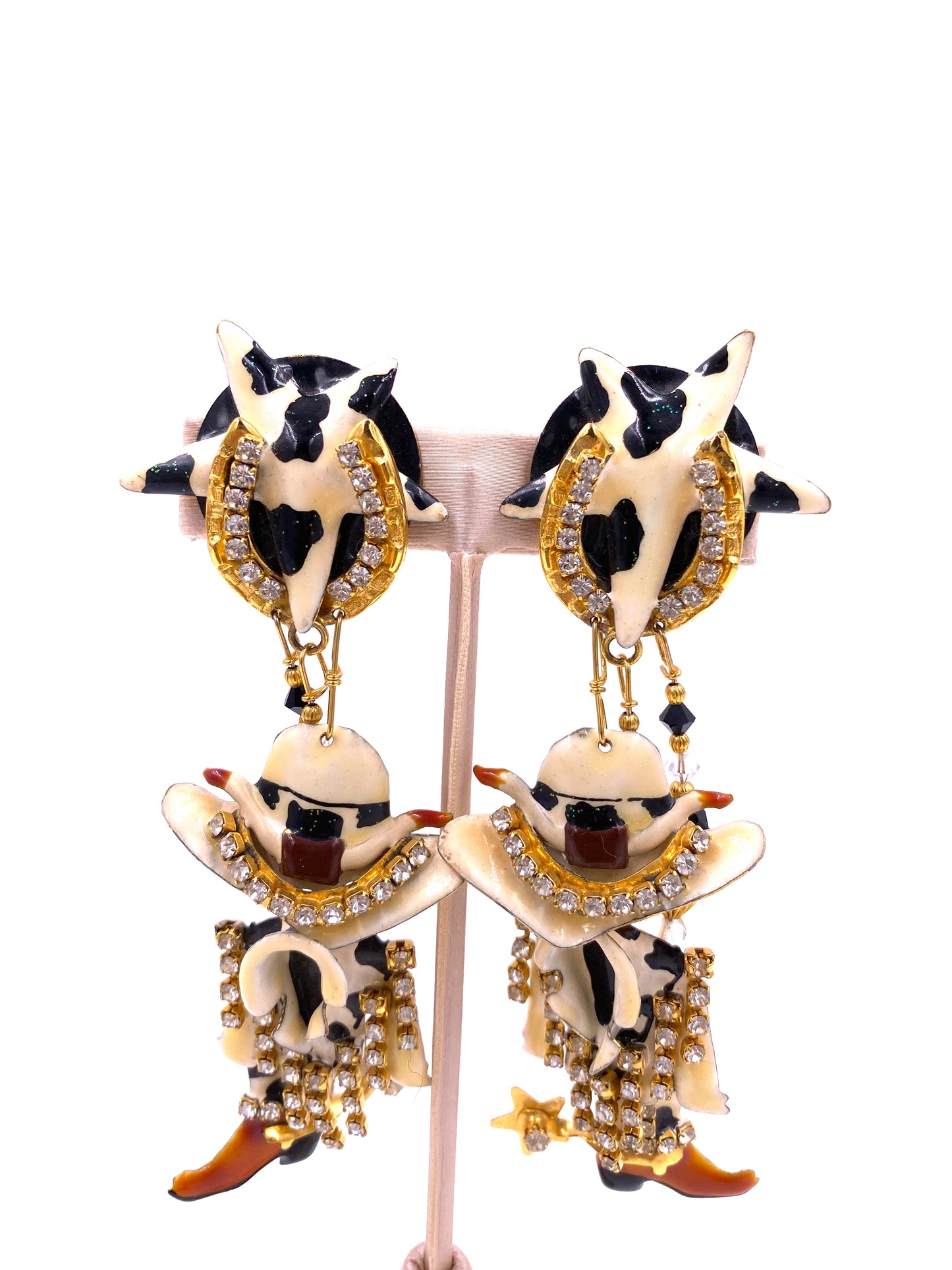 Lunch at The Ritz Cow Print Western boots & Hat Earrings