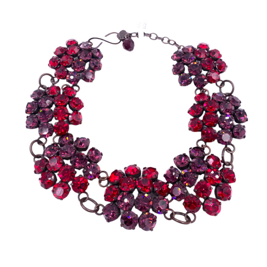 Yves Saint Laurent Rive Gauche Red & Purple Floral Cluster Necklace