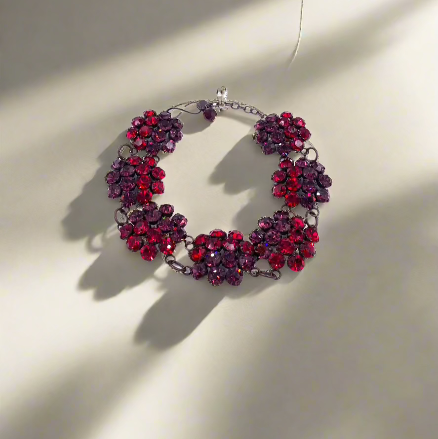 Yves Saint Laurent Rive Gauche Red & Purple Floral Cluster Necklace