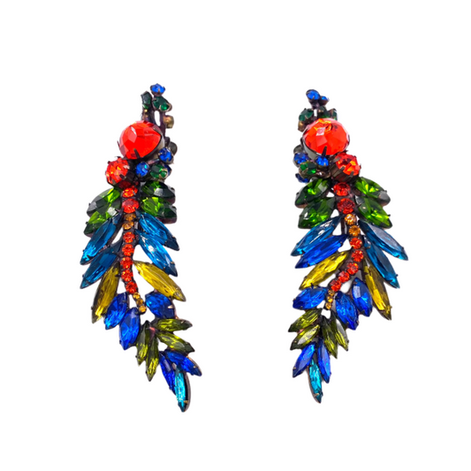 "The Show Must Go On" Large Two Piece Multicolor Leaf Clip with Post Added 5" Earring