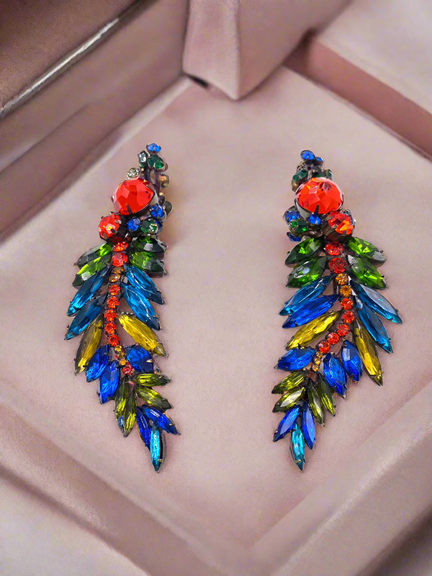 "The Show Must Go On" Large Two Piece Multicolor Leaf Clip with Post Added 5" Earring