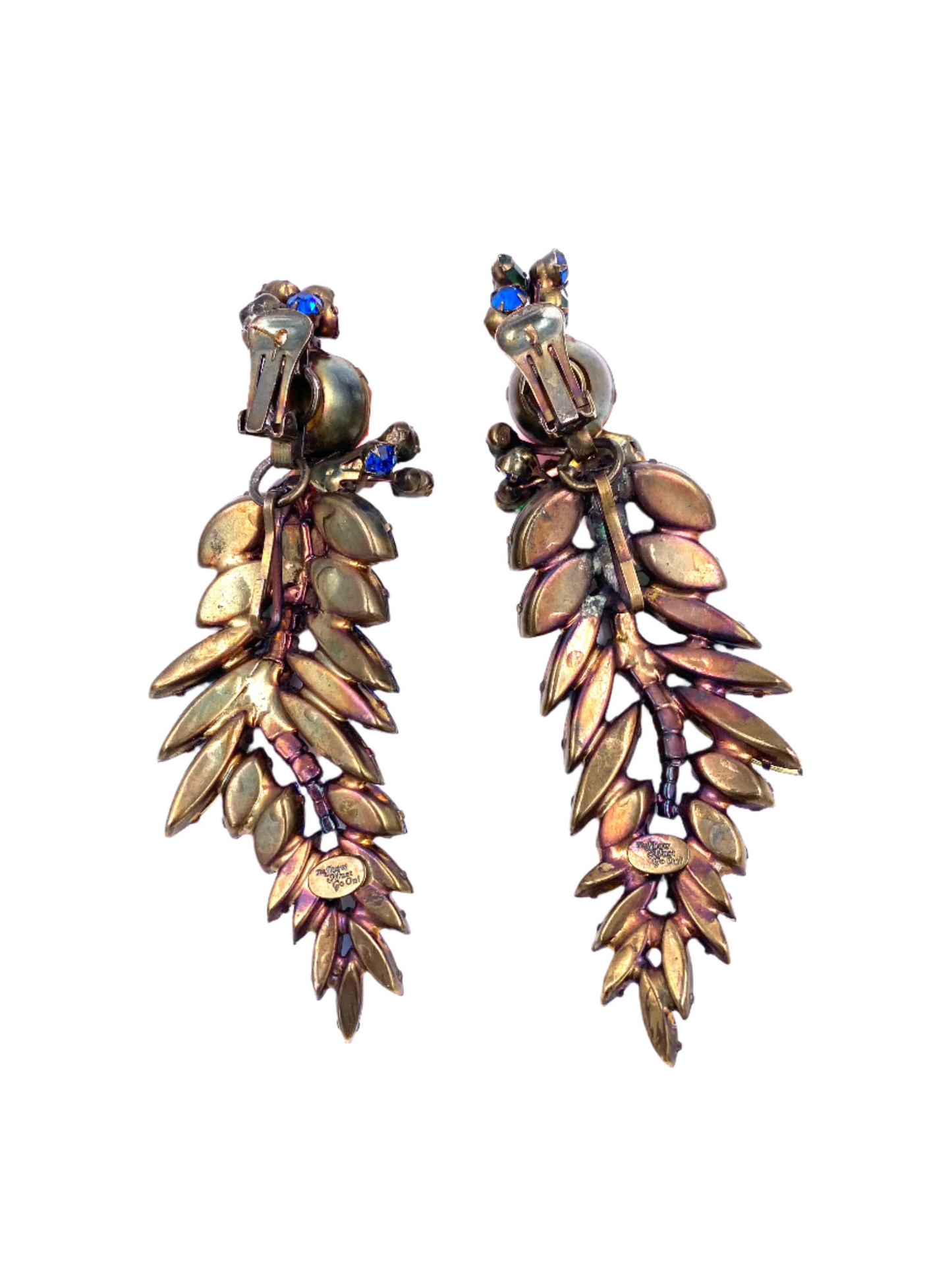 "The Show Must Go On" Large Two Piece Multicolor Leaf Clip with Post Added 5" Earring