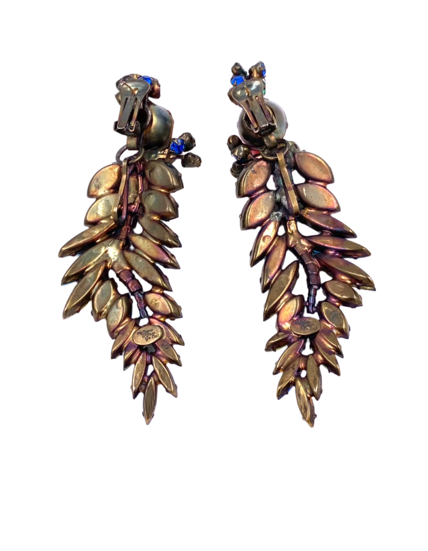 "The Show Must Go On" Large Two Piece Multicolor Leaf Clip with Post Added 5" Earring