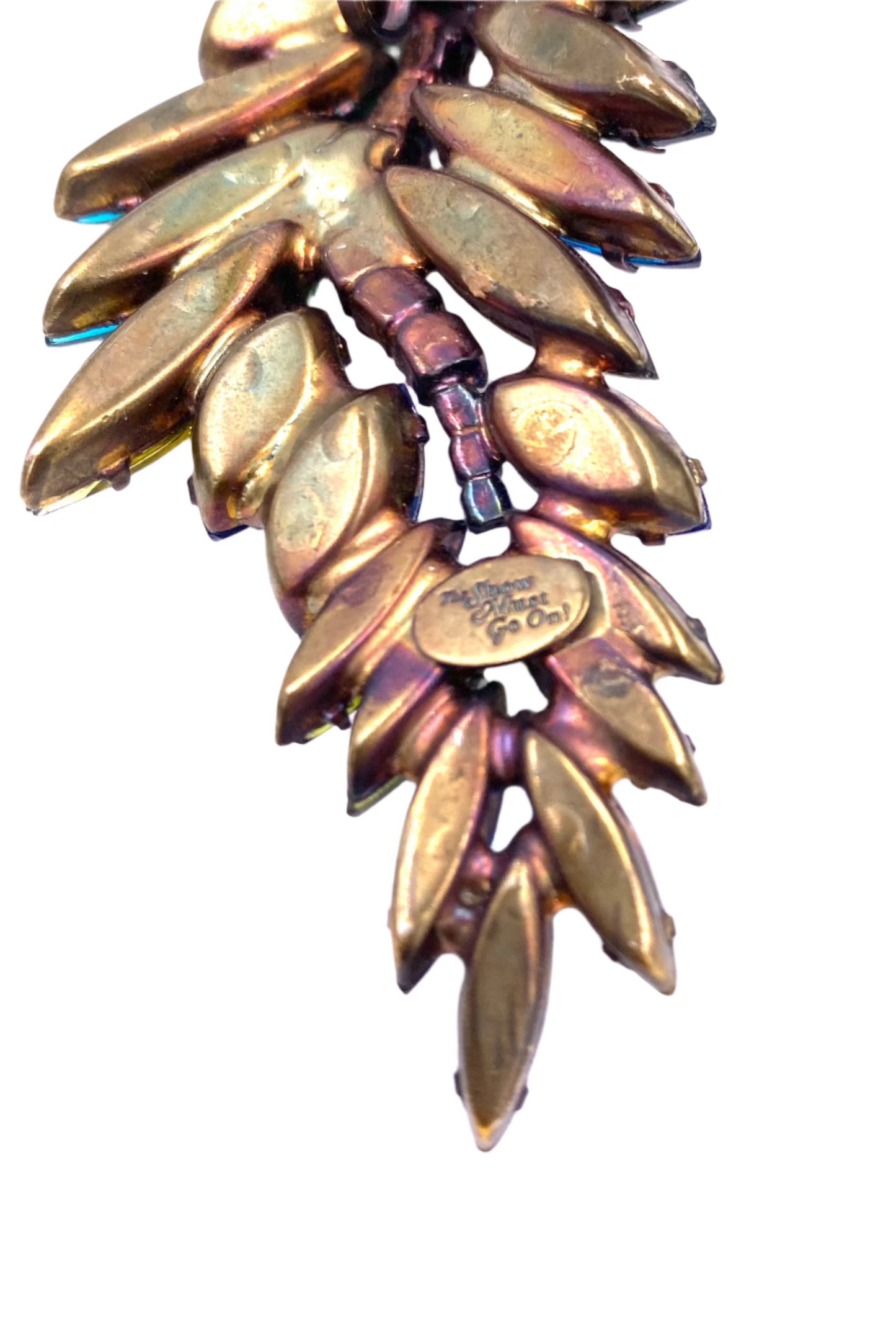 "The Show Must Go On" Large Two Piece Multicolor Leaf Clip with Post Added 5" Earring