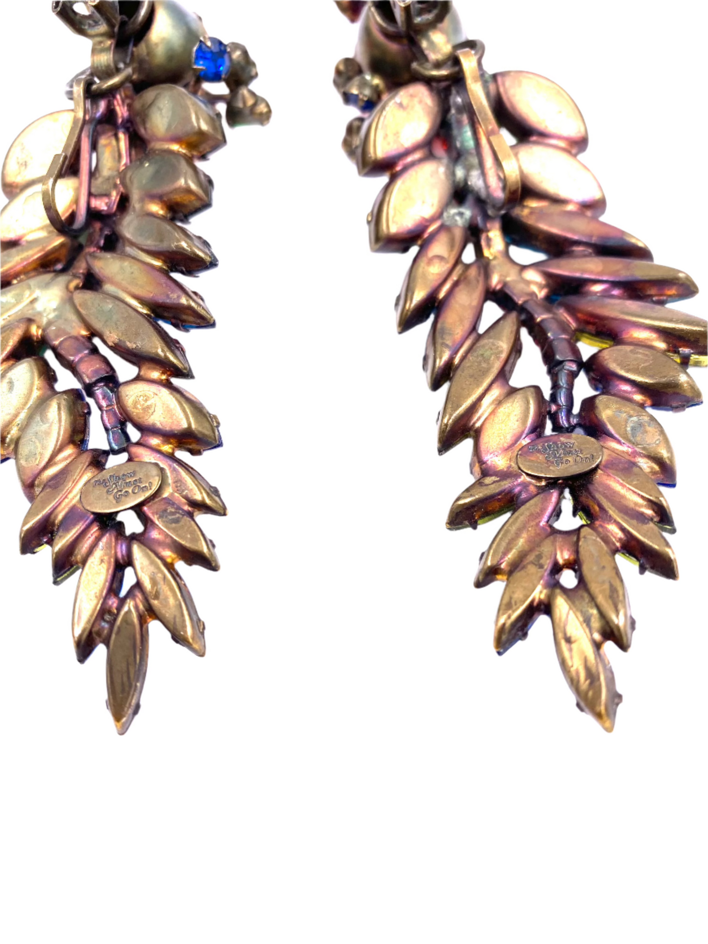 "The Show Must Go On" Large Two Piece Multicolor Leaf Clip with Post Added 5" Earring